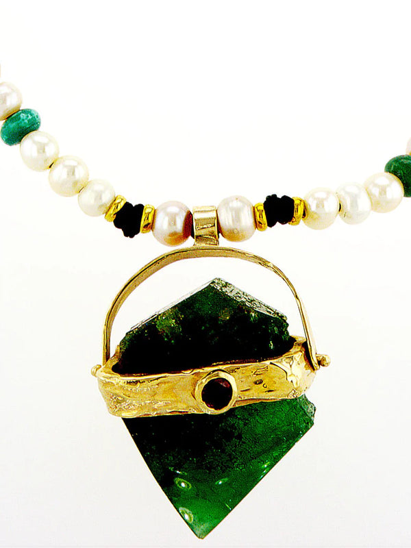 Raw Emerald Necklace with pearl