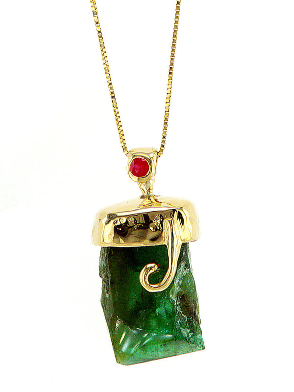 Raw Emerald with Ruby necklace