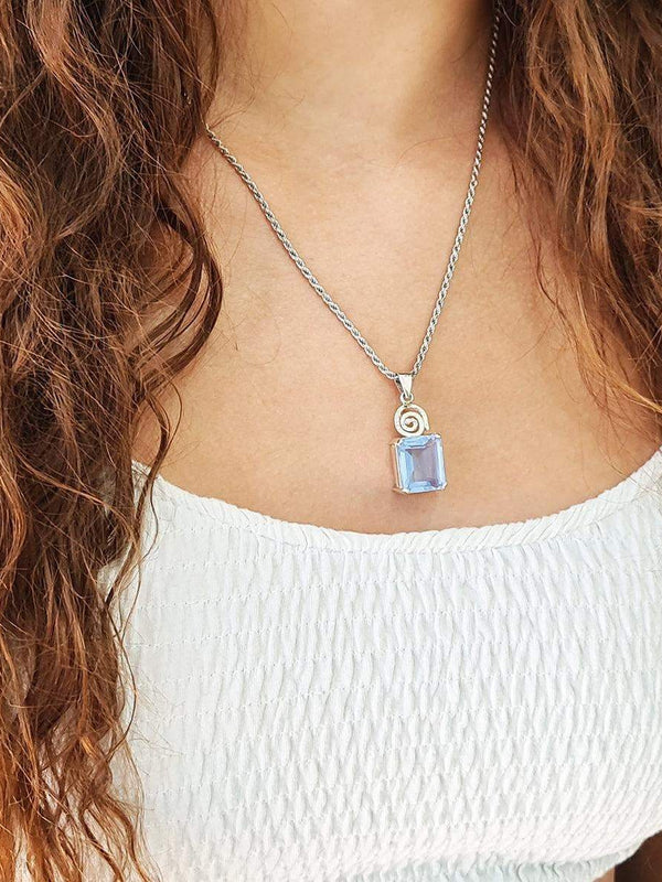 spiral silver necklace - Blue topaz