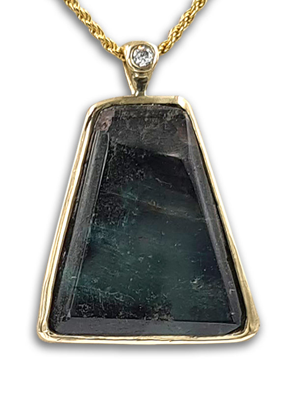 Raw Emerald Free form 14K gold pendant set with diamond