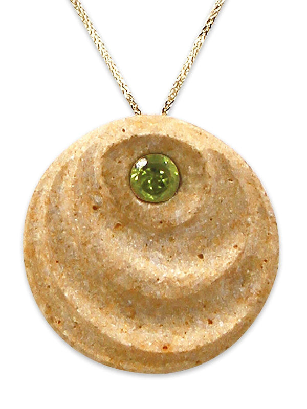 Wave14K Gold pendant - Gold Jerusalem Stone set with Emerald-Agat Art Design LTD-45,50,55,gold