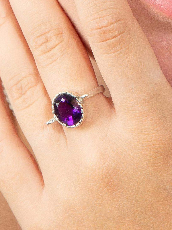 Amethyst dainty silver ring