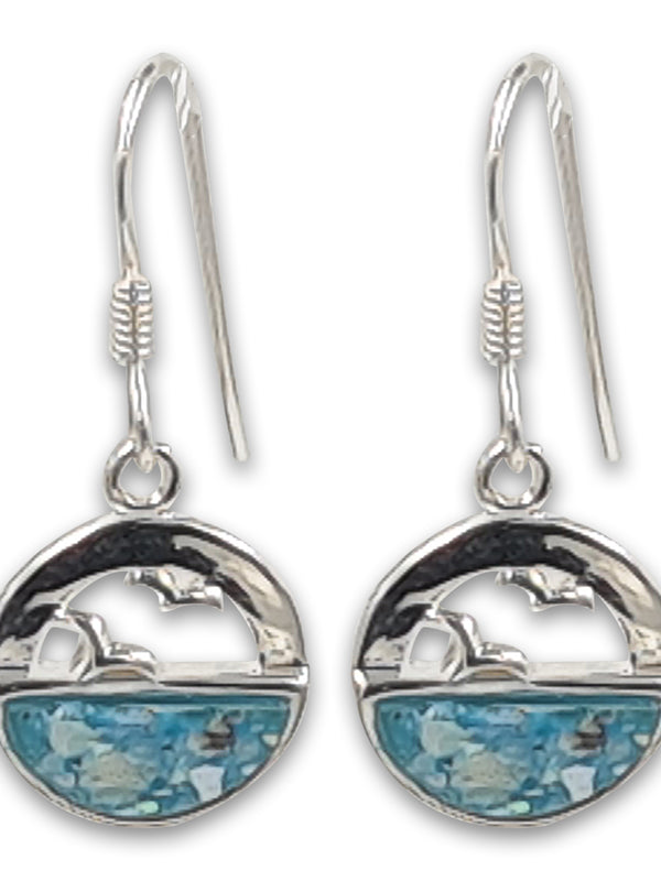 14 Karat gold plated earrings with Roman Glass