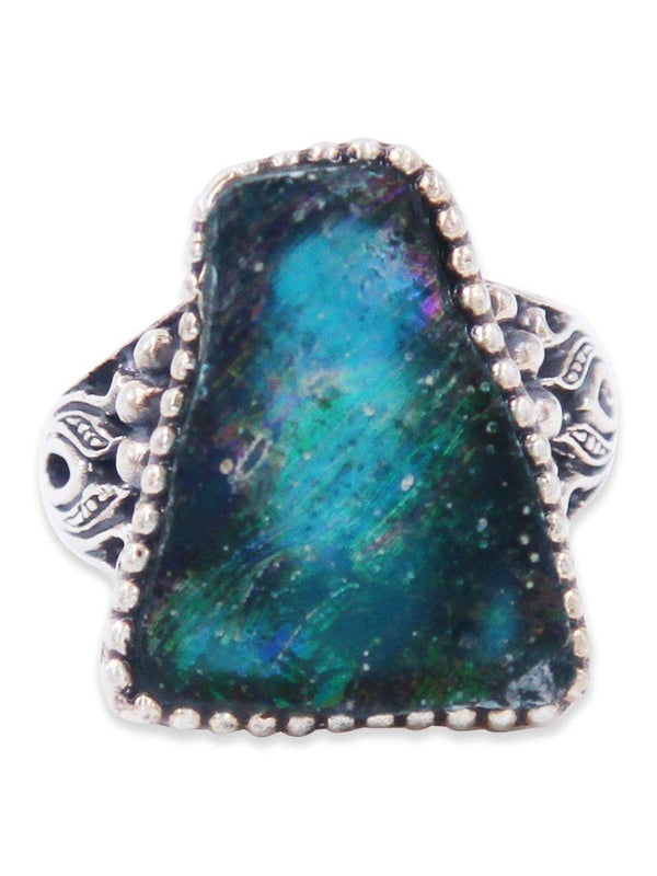 Sterling silver filigree ring with Roman Glass