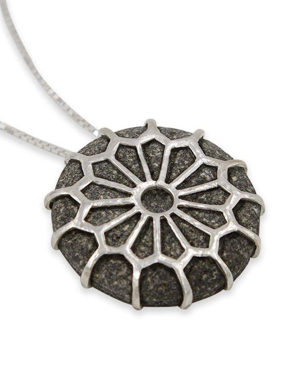 Spider net silver pandant - Volcanic stone