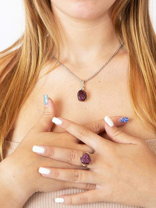 Two tone necklace - raw Ruby