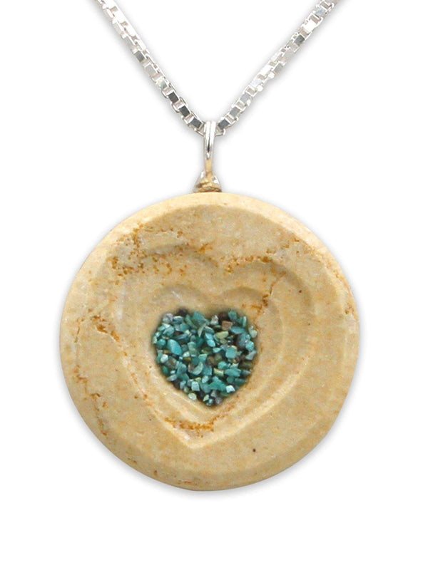 Heart shape pendant - Turqoise/Coral stone