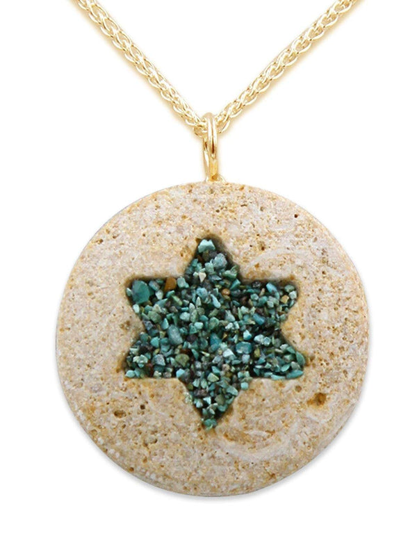 David star silver pendant with Jerusalem stone and Turquoise