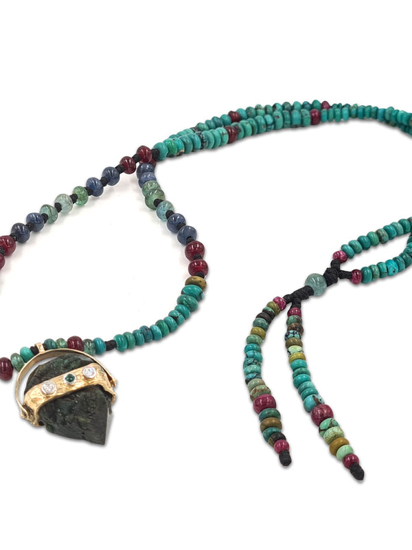 Raw Emerald stone with diamond and necklace with Turquoise