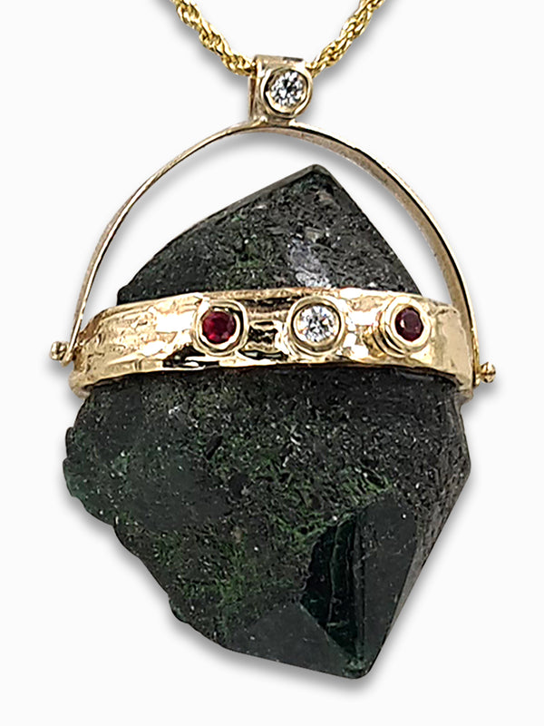 Raw Emerald 14K gold pendant