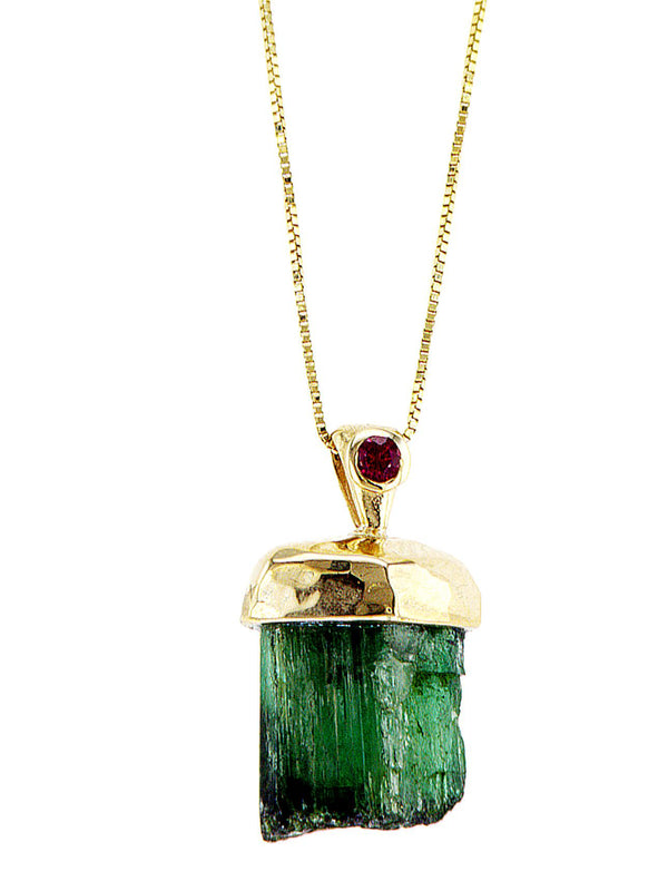 Raw Emerald 14K gold pendant