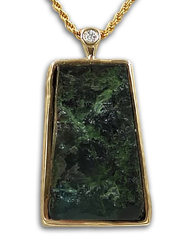 Free shape Raw Emerald 14K gold pendant