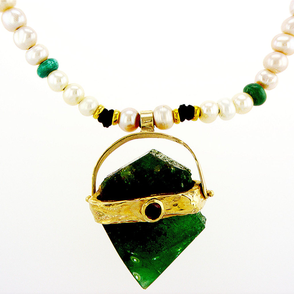 Raw Emerald Necklace with pearl