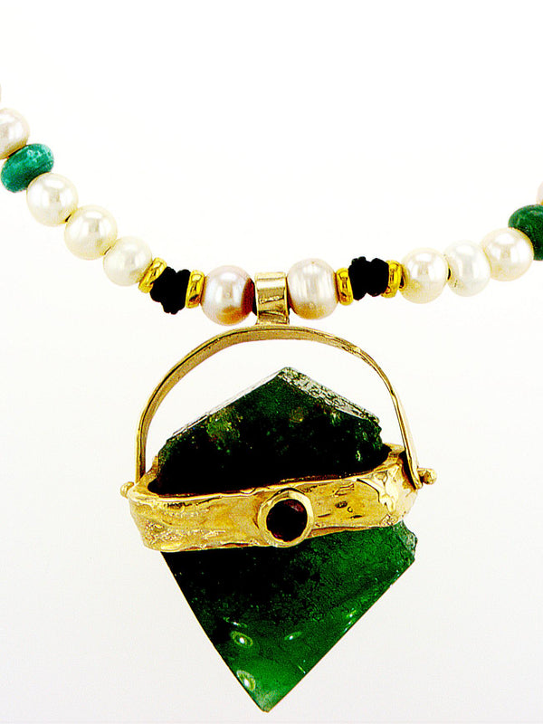 Raw Emerald Necklace with pearl