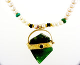 Raw Emerald Necklace with pearl