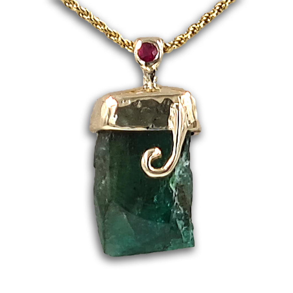 Raw Emerald with Ruby necklace