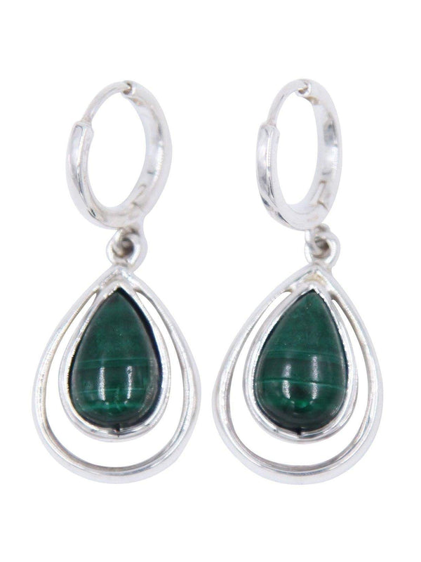 Drop shape silver earring - Malachite stone-Agat Art Design LTD-silver