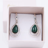 Drop shape silver earring - Malachite stone