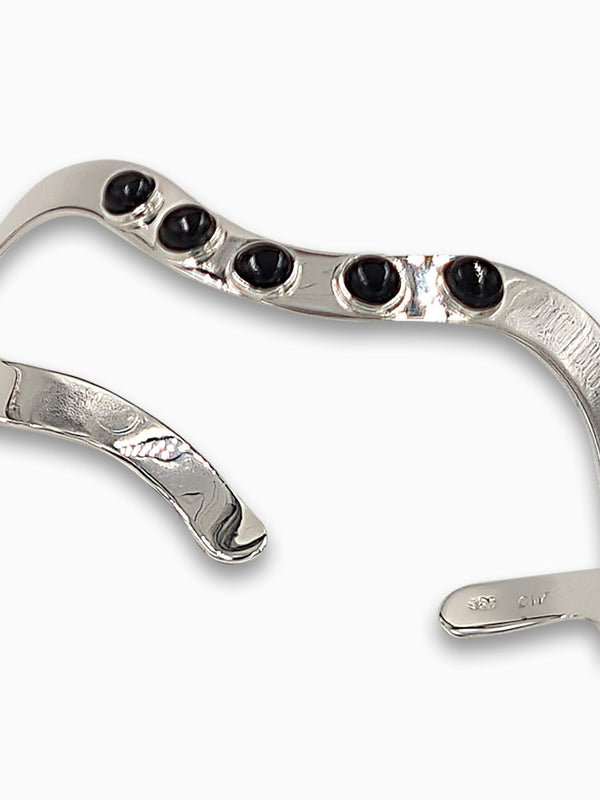 Silver wave Bracelet  Ruby-Agat Art Design LTD-925 silver bracelet,Bracelet for her,december birth,December birth stone,gift for her,handmade jewelry,july birthstone,Natural Black Onyx,Onyx  bracelet for women,Ruby,silver bangel