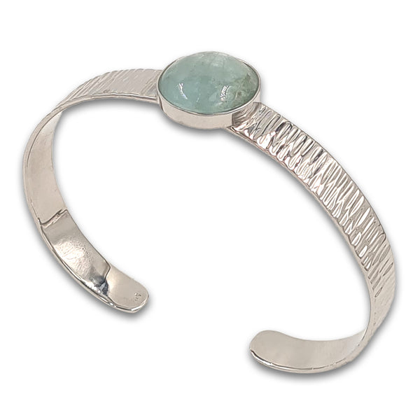 Jonc Cuff Bracelet in Solid Silver 925 With a Natural 