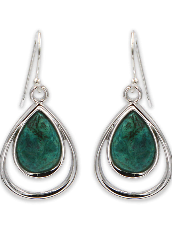 Drop shape silver earring - Malachite stone-Agat Art Design LTD-silver