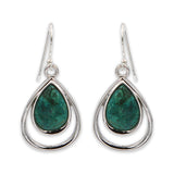 Drop shape silver earring - Malachite stone-Agat Art Design LTD-silver