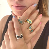 Hammered silver ring - Turquoise stone-Agat Art Design LTD-silver,vermeil