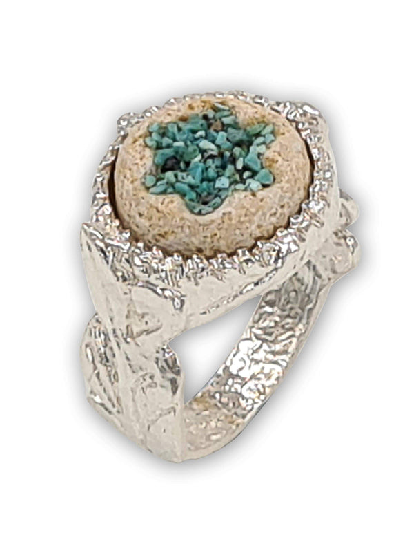 David star silver ring with Turquoise