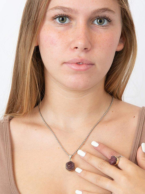 Two tone necklace - raw Ruby