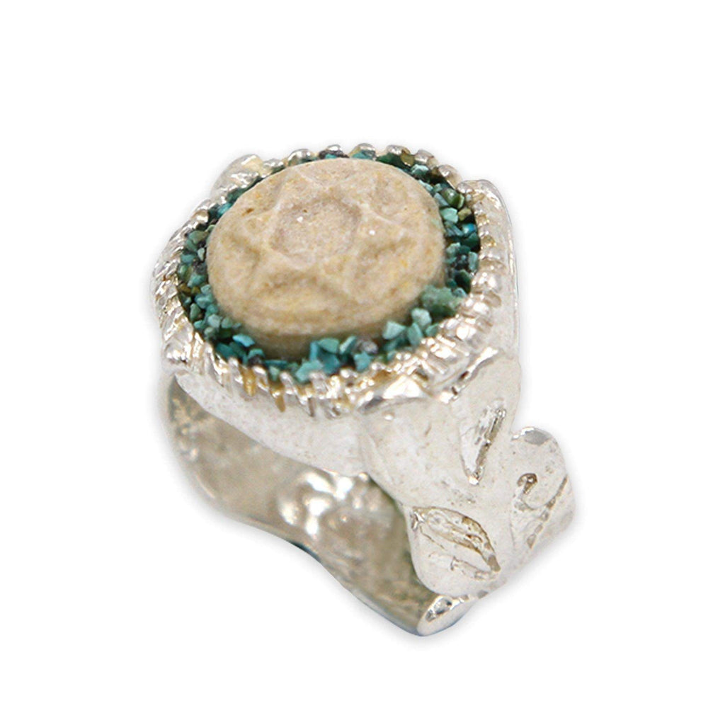 David star silver ring - Gold Jerusalem stone and Turquoise