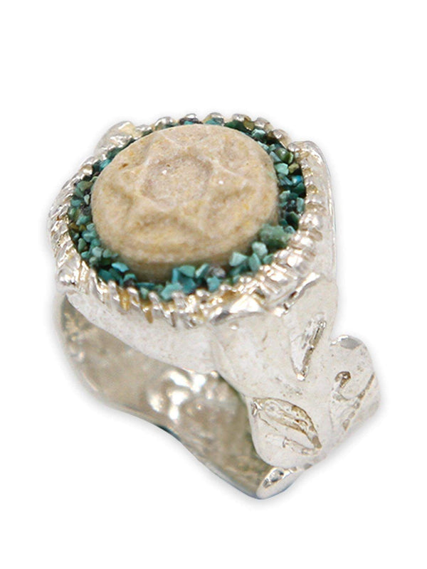 David star silver ring - Gold Jerusalem stone and Turquoise