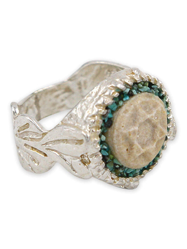 David star silver ring - Gold Jerusalem stone and Turquoise