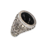 David star silver ring - Onyx stone-Agat Art Design LTD-silver