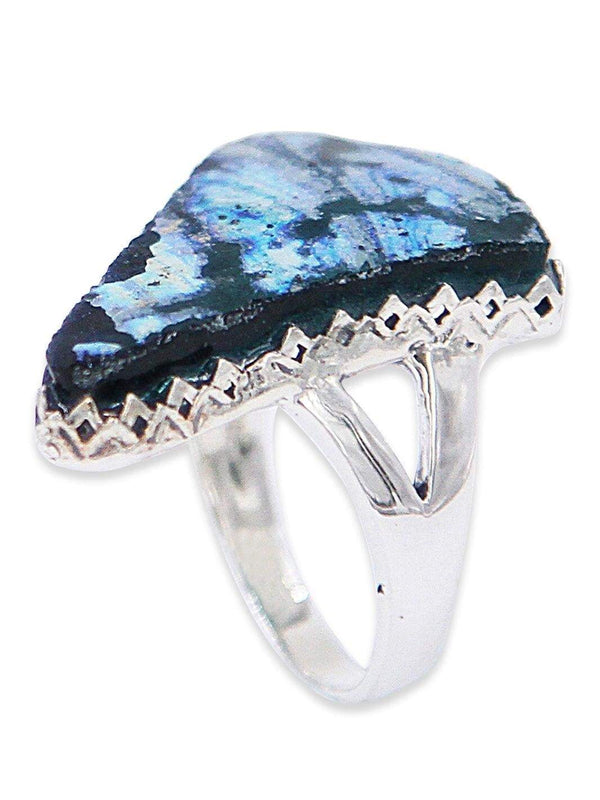 filigree sterling silver  Ring - Roman Glass