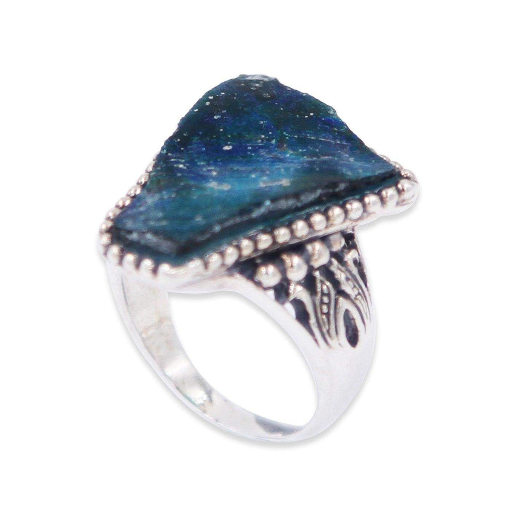 Sterling silver filigree ring with Roman Glass