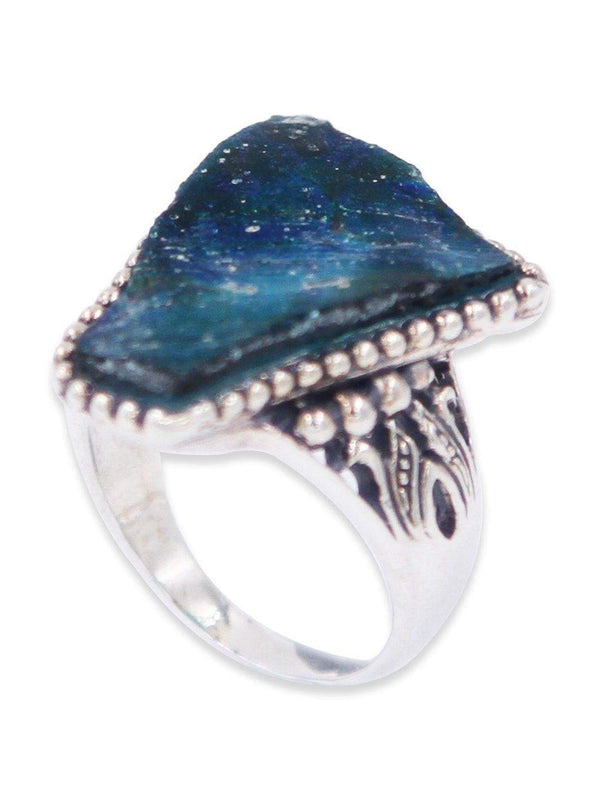 Sterling silver filigree ring with Roman Glass