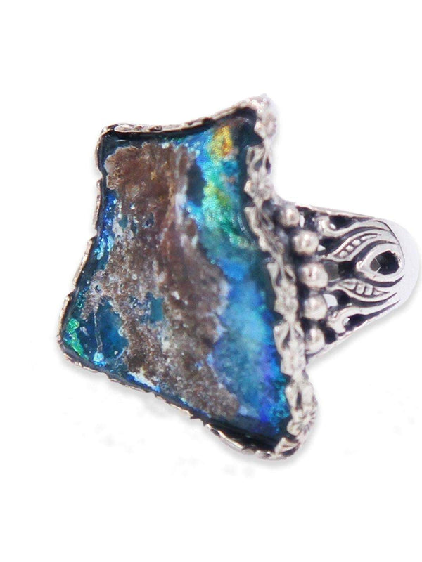 Multi color Roman Glass 925 silver ring