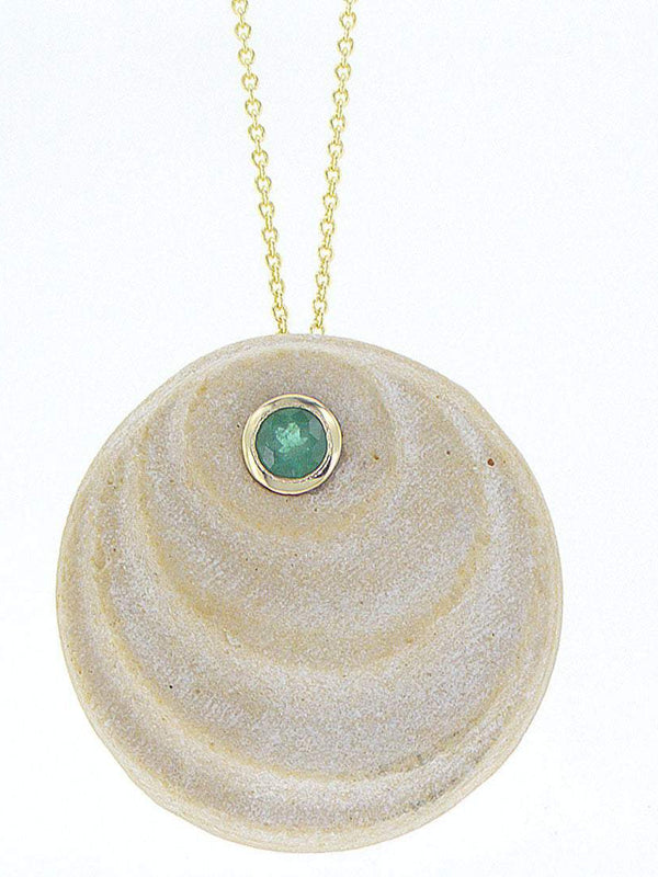Wave14K Gold pendant - Gold Jerusalem Stone set with Emerald-Agat Art Design LTD-45,50,55,gold