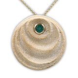 Wave14K Gold pendant - Gold Jerusalem Stone set with Emerald-Agat Art Design LTD-45,50,55,gold