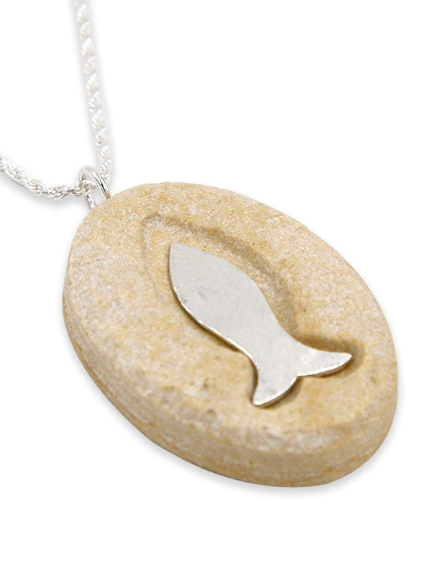 Fish silver pendant - Gold Jerusalem stone