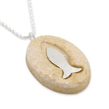 Fish silver pendant - Gold Jerusalem stone