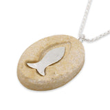 Fish silver pendant - Gold Jerusalem stone