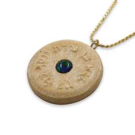 Ben Porat Yosef 14k vermeil  pendant -  Gold Jerusalem Stone set with Azorite-Agat Art Design LTD-45,50,55,STONE,vermeil