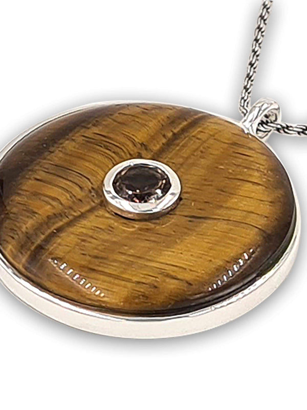 Tiger eye with Smoky stone pendant