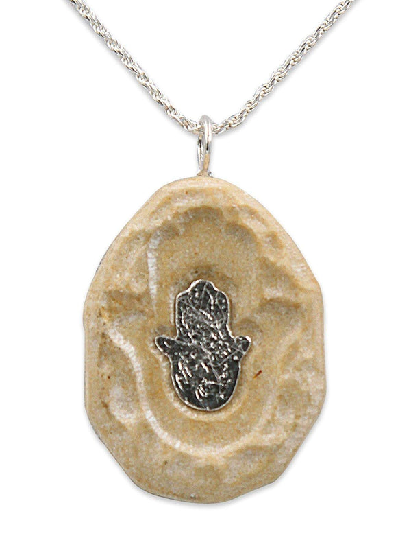 Hamsa silver pendant- Gold Jerusalem stone