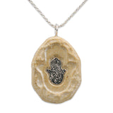 Hamsa silver pendant- Gold Jerusalem stone