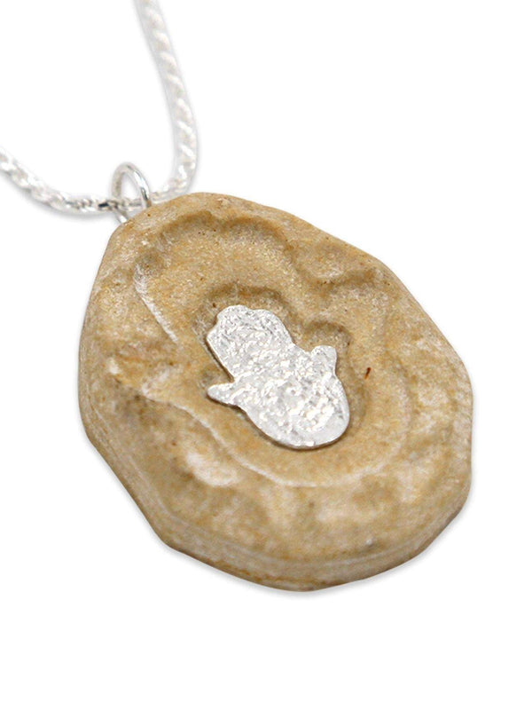 Hamsa silver pendant- Gold Jerusalem stone