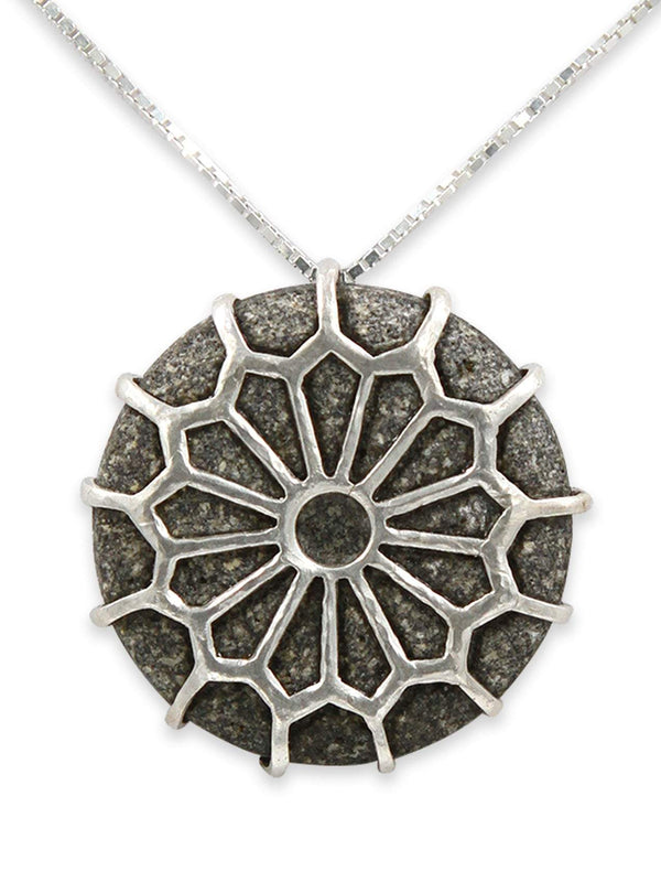 Spider net silver pandant - Volcanic stone
