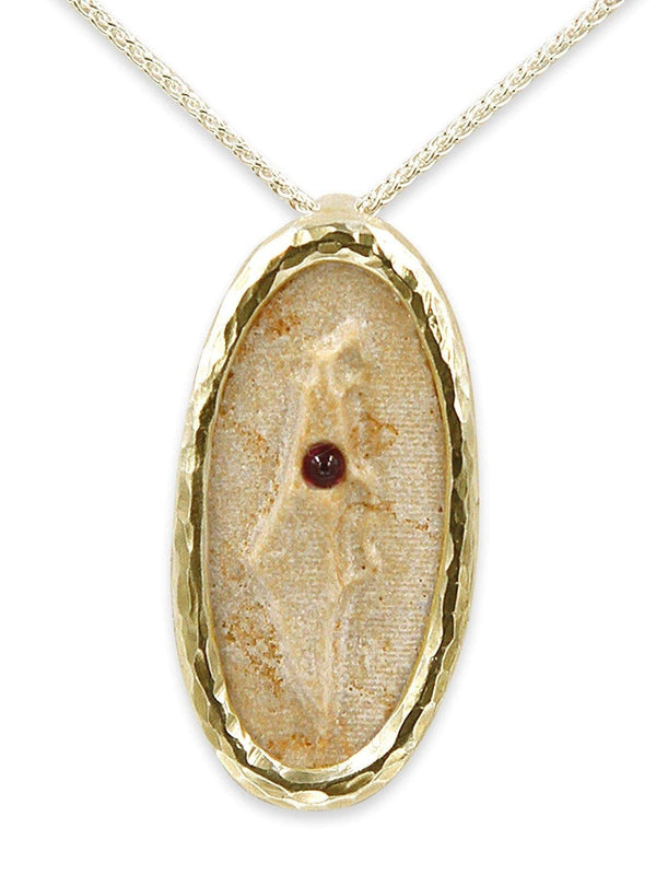 14K Vermeil Pendant in Israel map shape- Gold Jerusalem stone