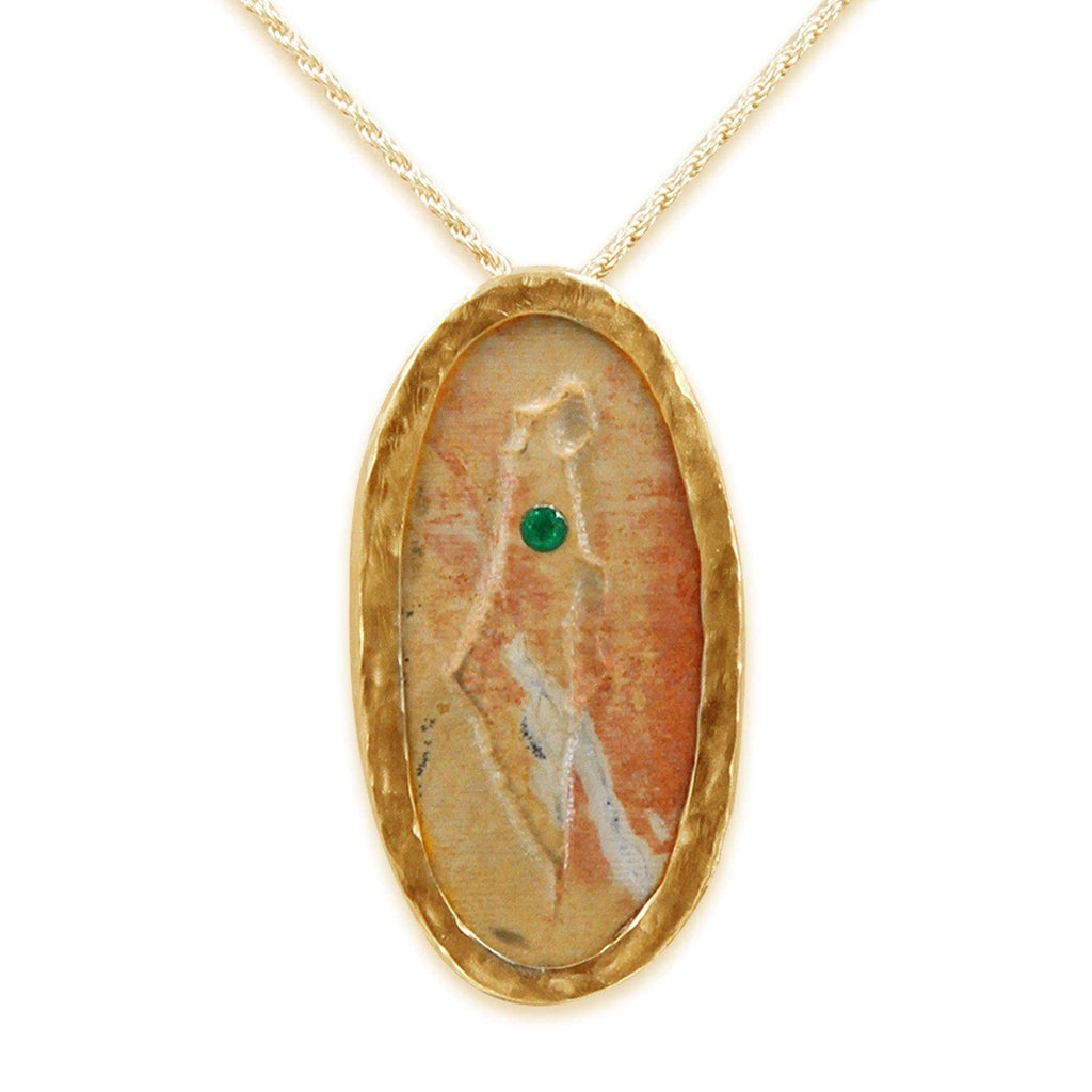 Israel map 14K vermeil pendant with genuine Emerald and Red Jerusalem stone